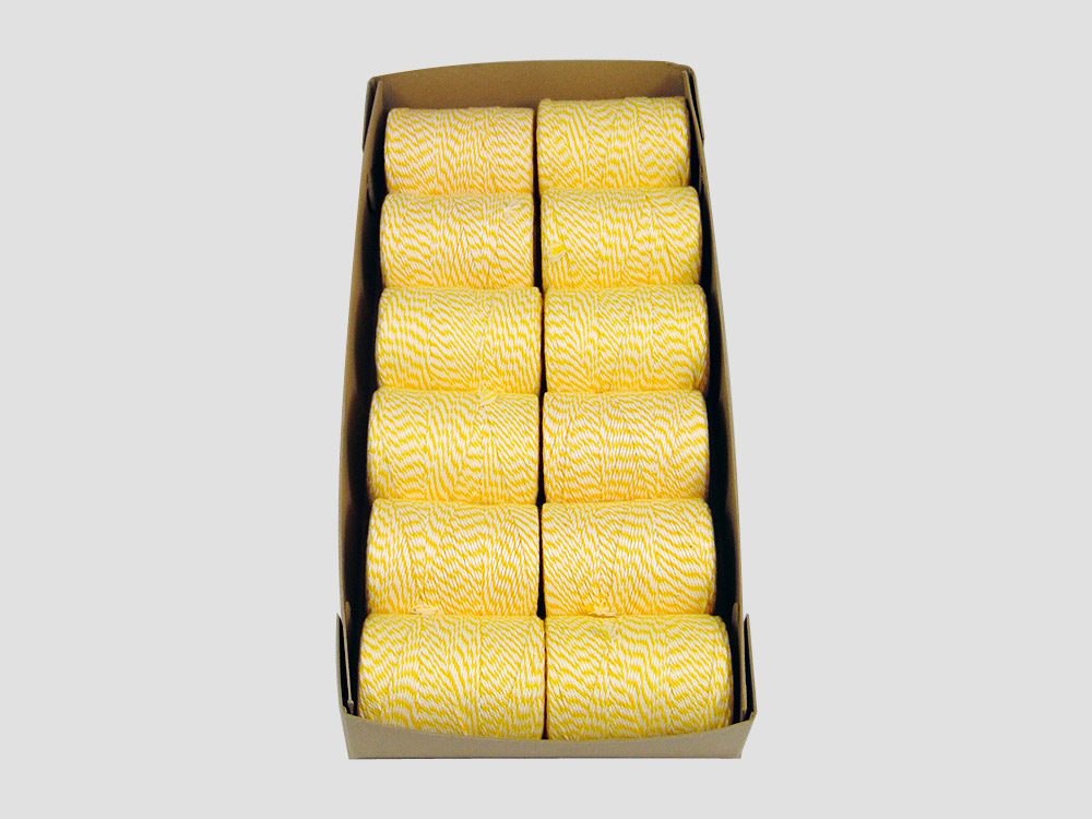 Katoenen rolladetouw kleur Geel/Wit 250 gr